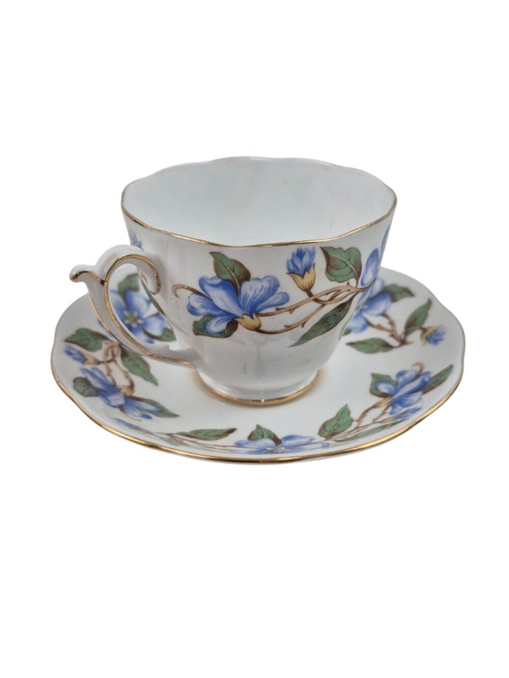Roslyn Tea Cup Saucer Set Nu Era Periwinkle Blue Floral Bone China England - Picture 6 of 10